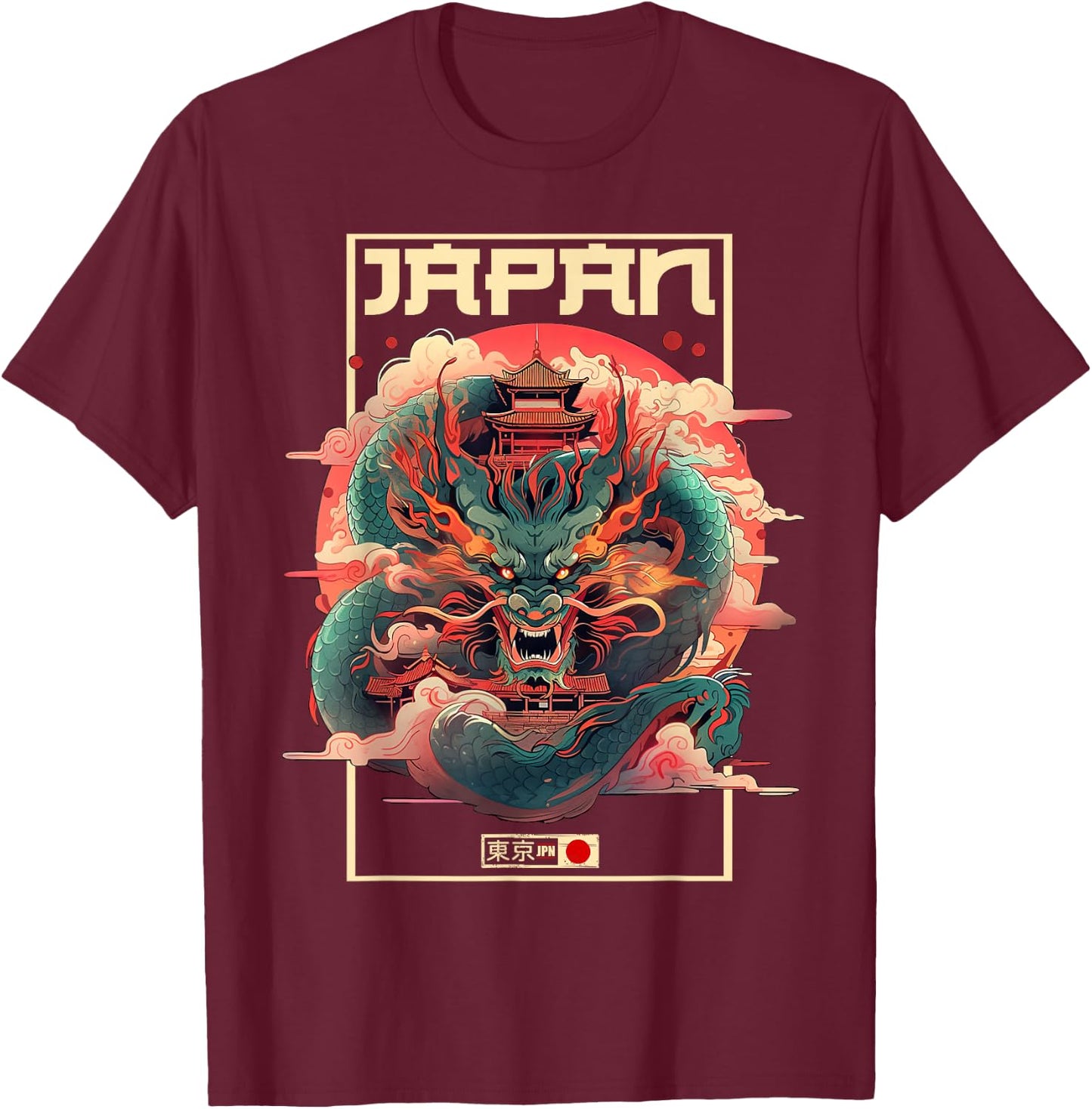 Tokyo inspired vintage style 80s retro Japanese Asian Dragon T-Shirt - T-Shirt | Maroon