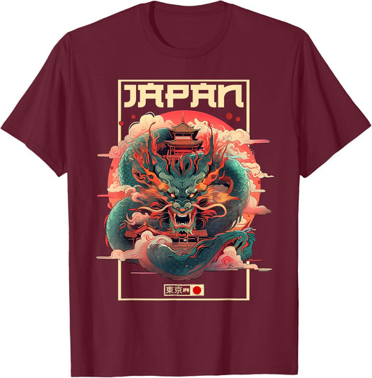 Tokyo inspired vintage style 80s retro Japanese Asian Dragon T-Shirt - T-Shirt | Maroon