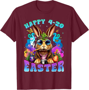 Happy 420 Easter Bunny Smoking Weed Funny Men Women T-Shirt - T-Shirt | Maroon