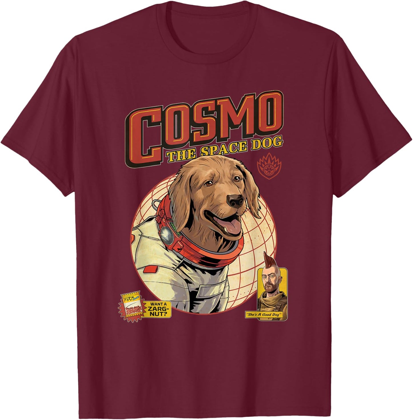 Marvel Guardians of the Galaxy Volume 3 Cosmo the Space Dog , black T-Shirt - T-Shirt | Maroon