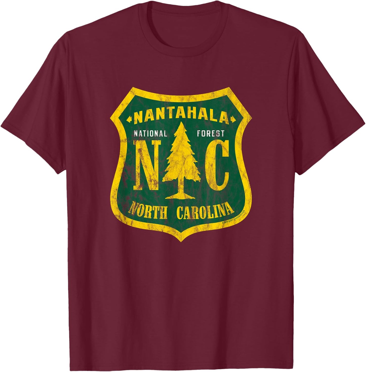 Nantahala National Forest North Carolina Shield Vintage Look T-Shirt - T-Shirt | Maroon