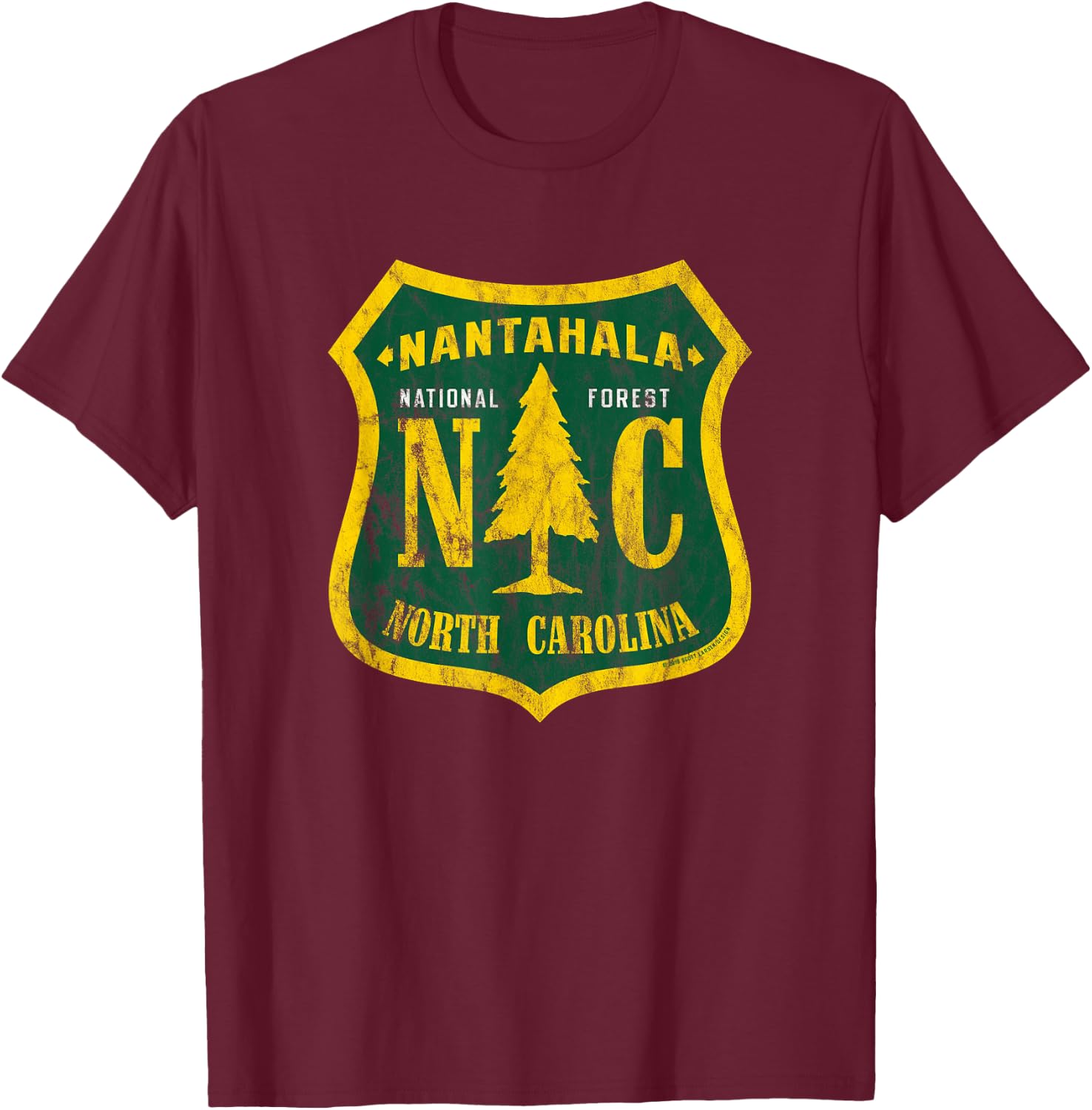 Nantahala National Forest North Carolina Shield Vintage Look T-Shirt - T-Shirt | Maroon