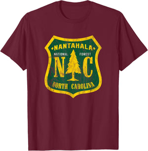 Nantahala National Forest North Carolina Shield Vintage Look T-Shirt - T-Shirt | Maroon