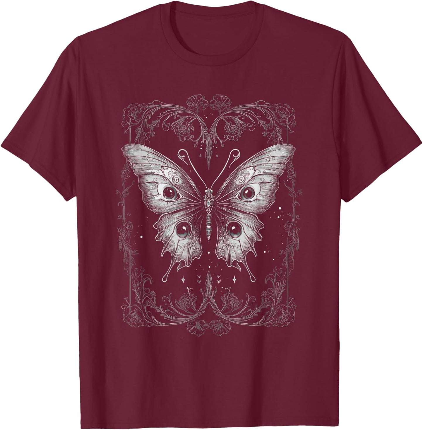 Butterfly with Eyes - Gothic Butterfly T-Shirt - T-Shirt | Maroon