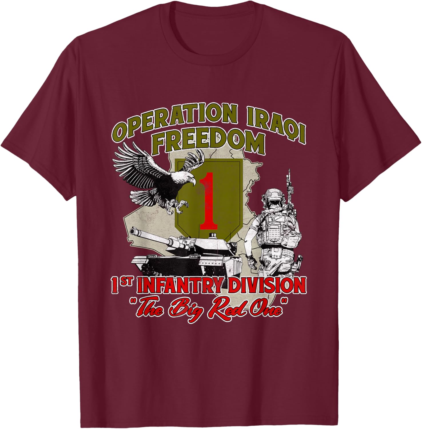 1st Infantry Division - Operation Iraqi Freedom OIF Veteran -Adults Black Small Modern Casual T-Shirt - T-Shirt | Maroon