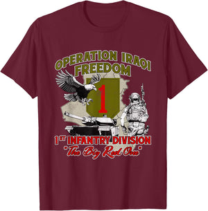 1st Infantry Division - Operation Iraqi Freedom OIF Veteran -Adults Black Small Modern Casual T-Shirt - T-Shirt | Maroon