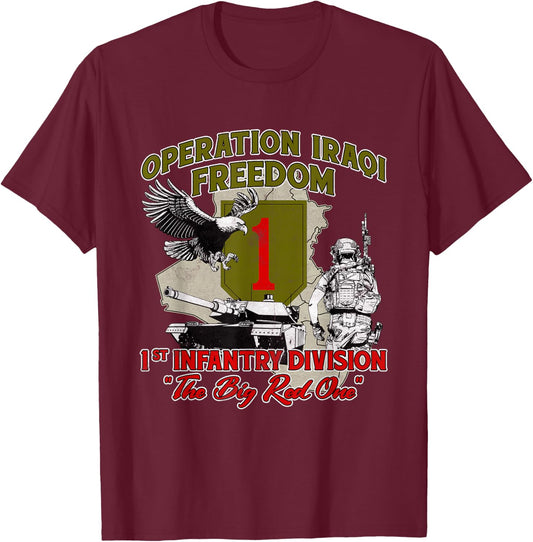 1st Infantry Division - Operation Iraqi Freedom OIF Veteran -Adults Black Small Modern Casual T-Shirt - T-Shirt | Maroon