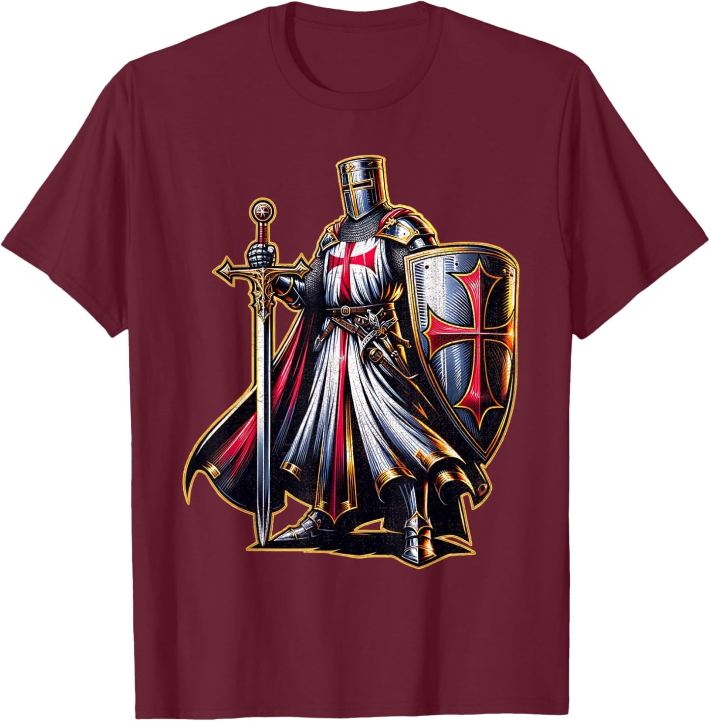 A Warrior of Christ Knights Templar Cross Aged Man , Black, S T-Shirt - T-Shirt | Maroon