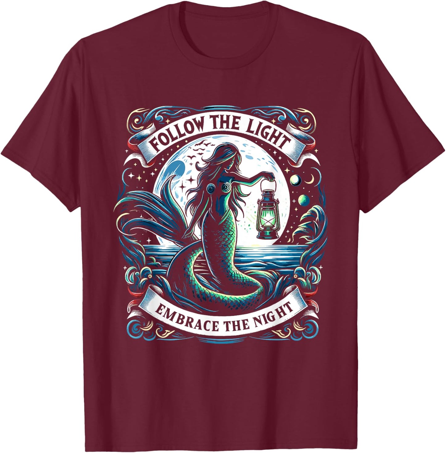 Spooky Sirens Horror Mermaid Creepy Mermaid Haunted Sea T-Shirt - T-Shirt | Maroon