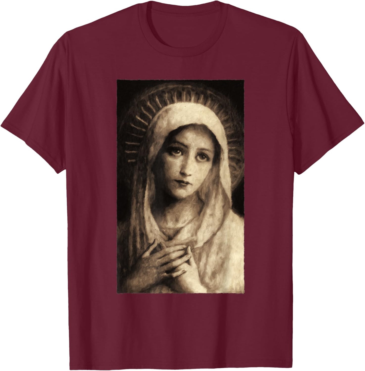 Virgin Mary Maria Catholic Painting T-Shirt - T-Shirt | Maroon
