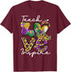 Teacher Mardi Gras Teach Love Inspire Carnival Beads Leopard T-Shirt - T-Shirt | Maroon