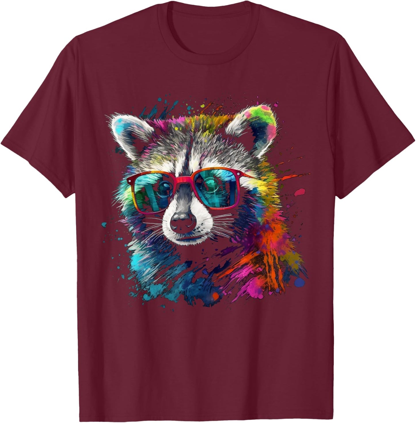 Waschbär bunte Sonnenbrille - Tiermotiv Kunst Waschbär T-Shirt - T-Shirt | Maroon