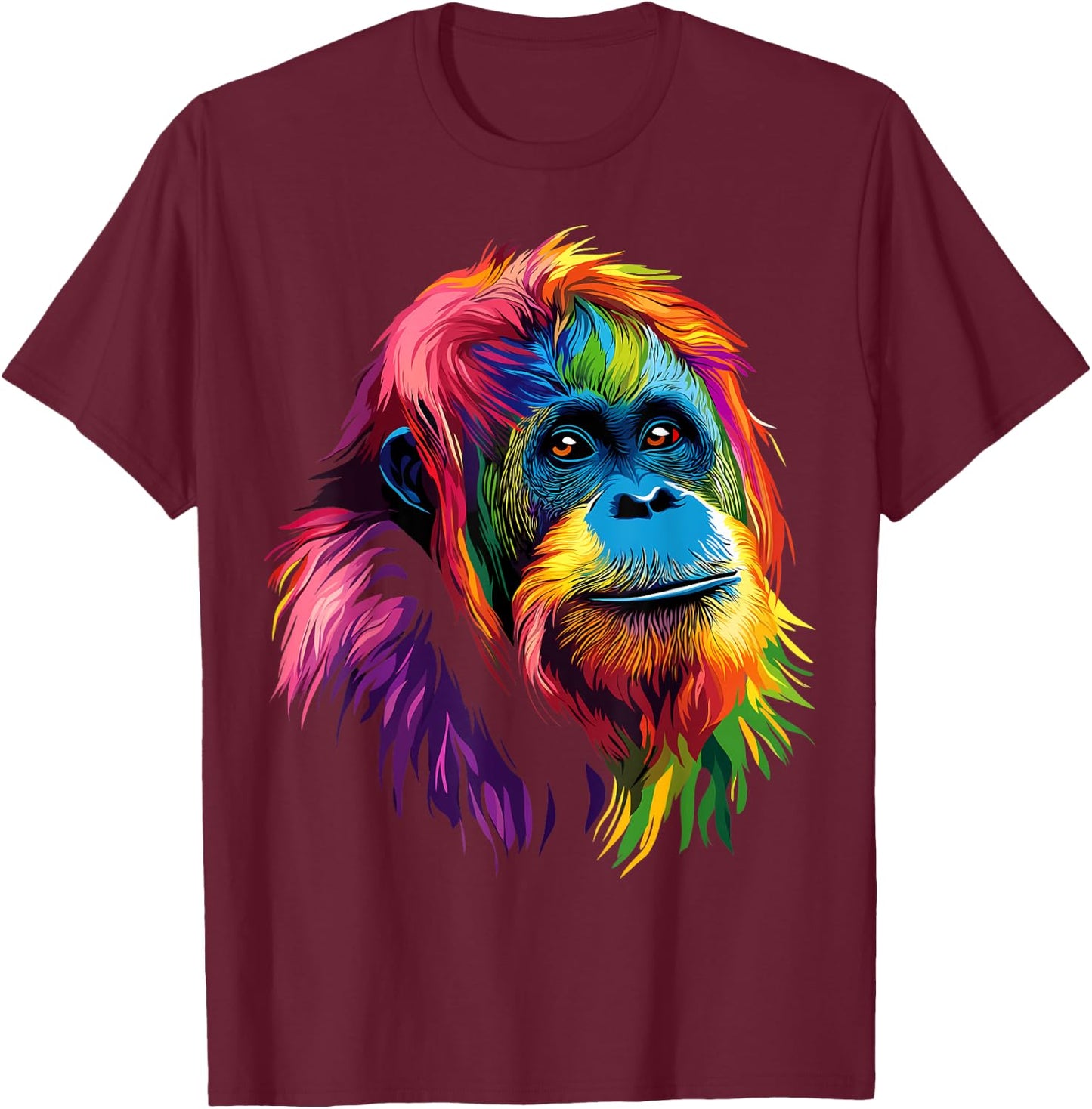 Colorful Orangutan Rainforest Great Ape Jungle Animals Black T-Shirt - T-Shirt | Maroon