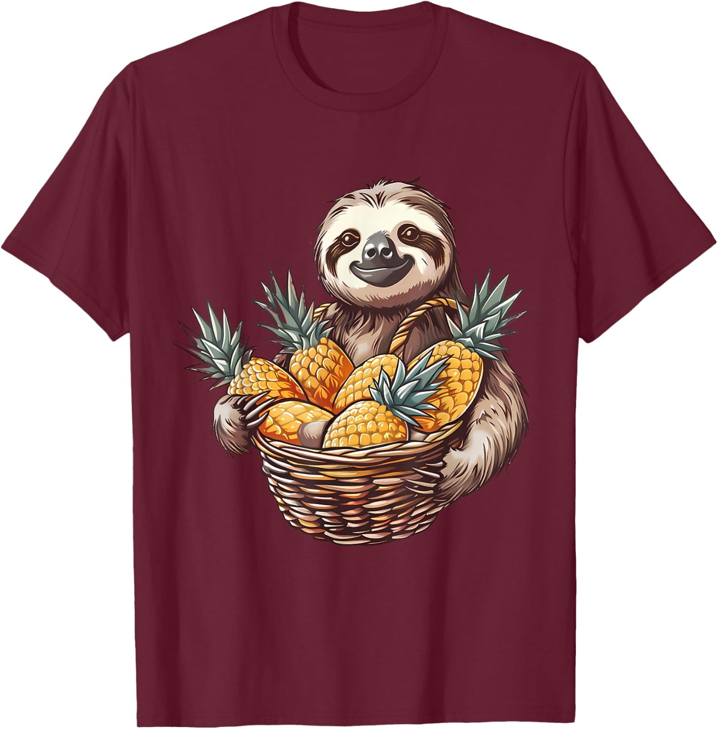 Pineapple Sloth Pineapples Fruit Drawing Motif Wildlife T-Shirt - T-Shirt | Maroon