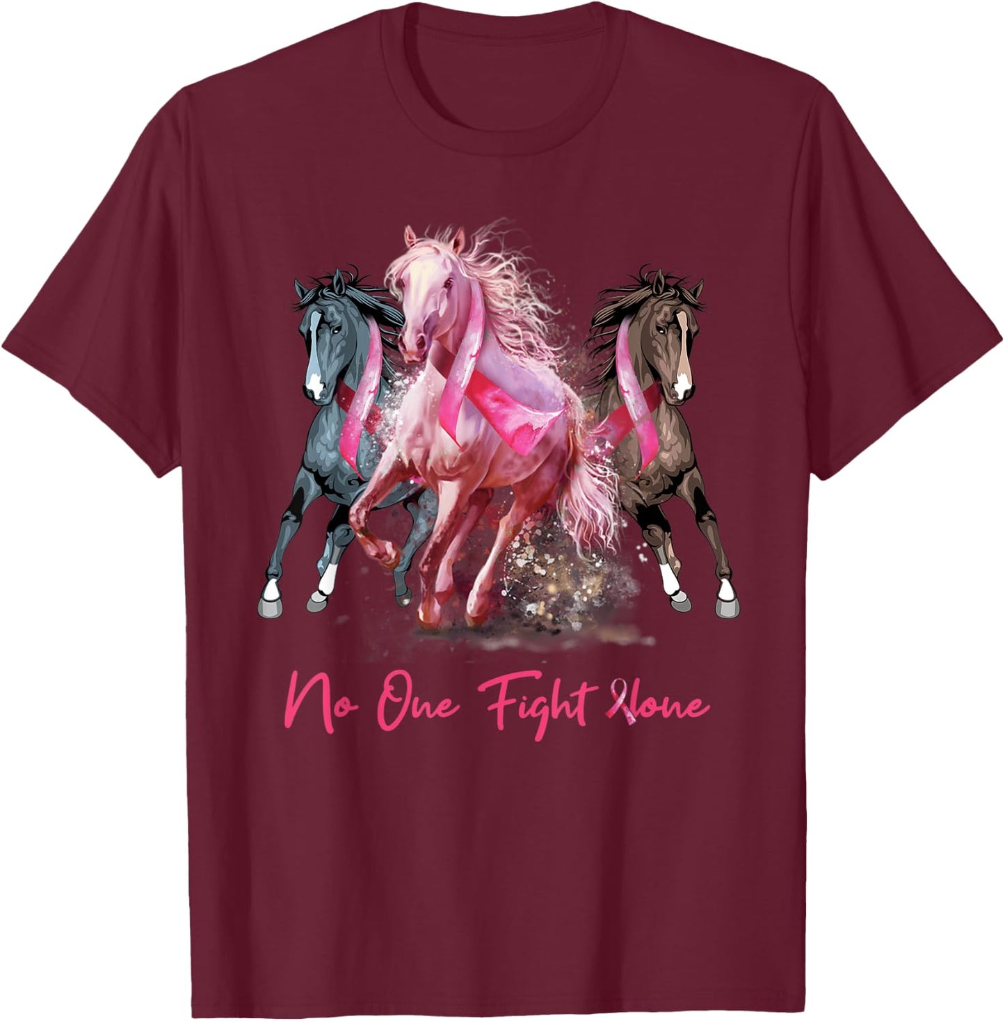 Horse With Breast Cancer Awareness T-Shirt - T-Shirt | Maroon