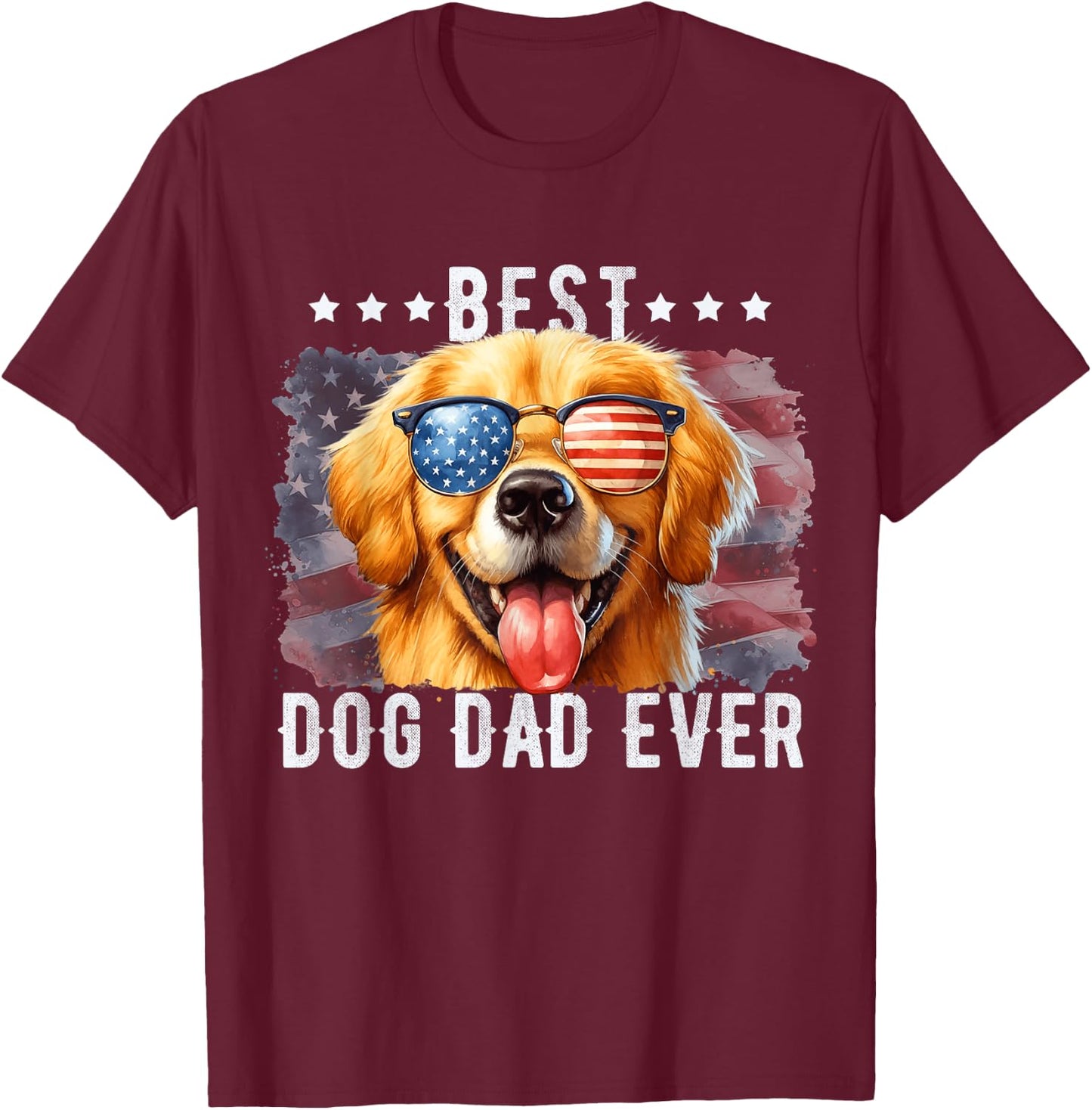 Golden Retriever Best Dog Dad Ever Fathers Day American Flag Women Kids T-Shirt - T-Shirt | Maroon