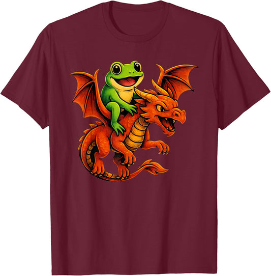 Frog Sitting On A Dragon T-Shirt - T-Shirt | Maroon