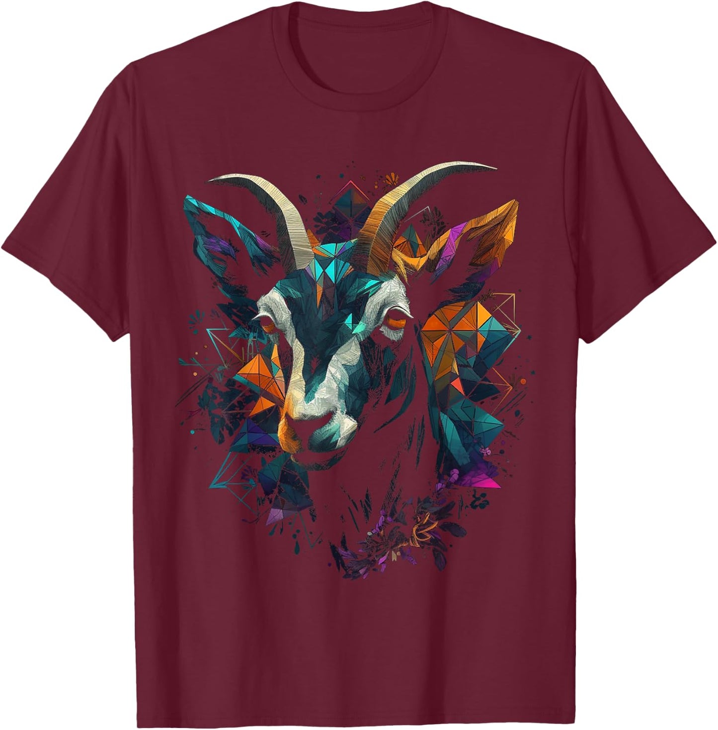 Goat art - animal polygon motif goat T-Shirt - T-Shirt | Maroon