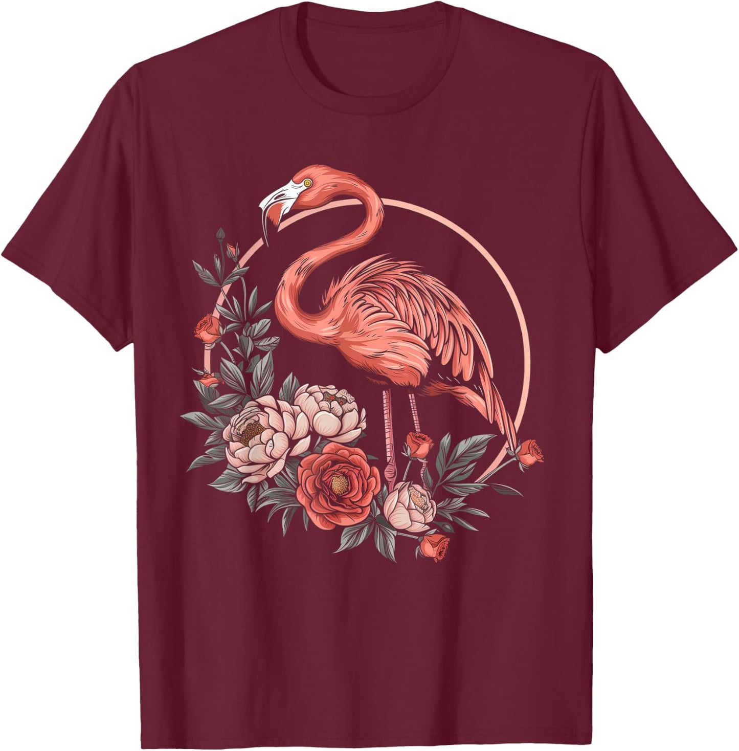 Flamingo Vintage Flowers T-Shirt - T-Shirt | Maroon