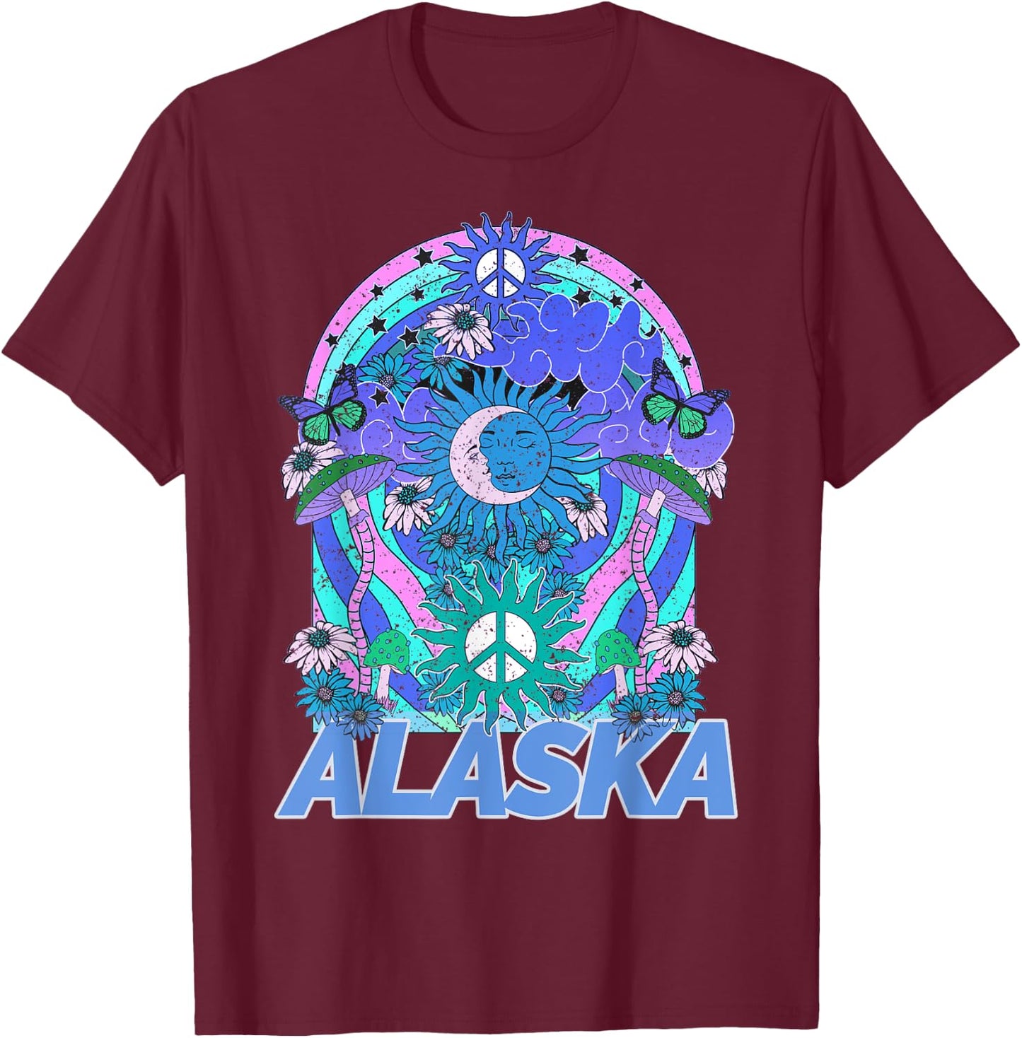 Alaska Retro Vintage Mountains & Outdoors Wilderness State T-Shirt - T-Shirt | Maroon