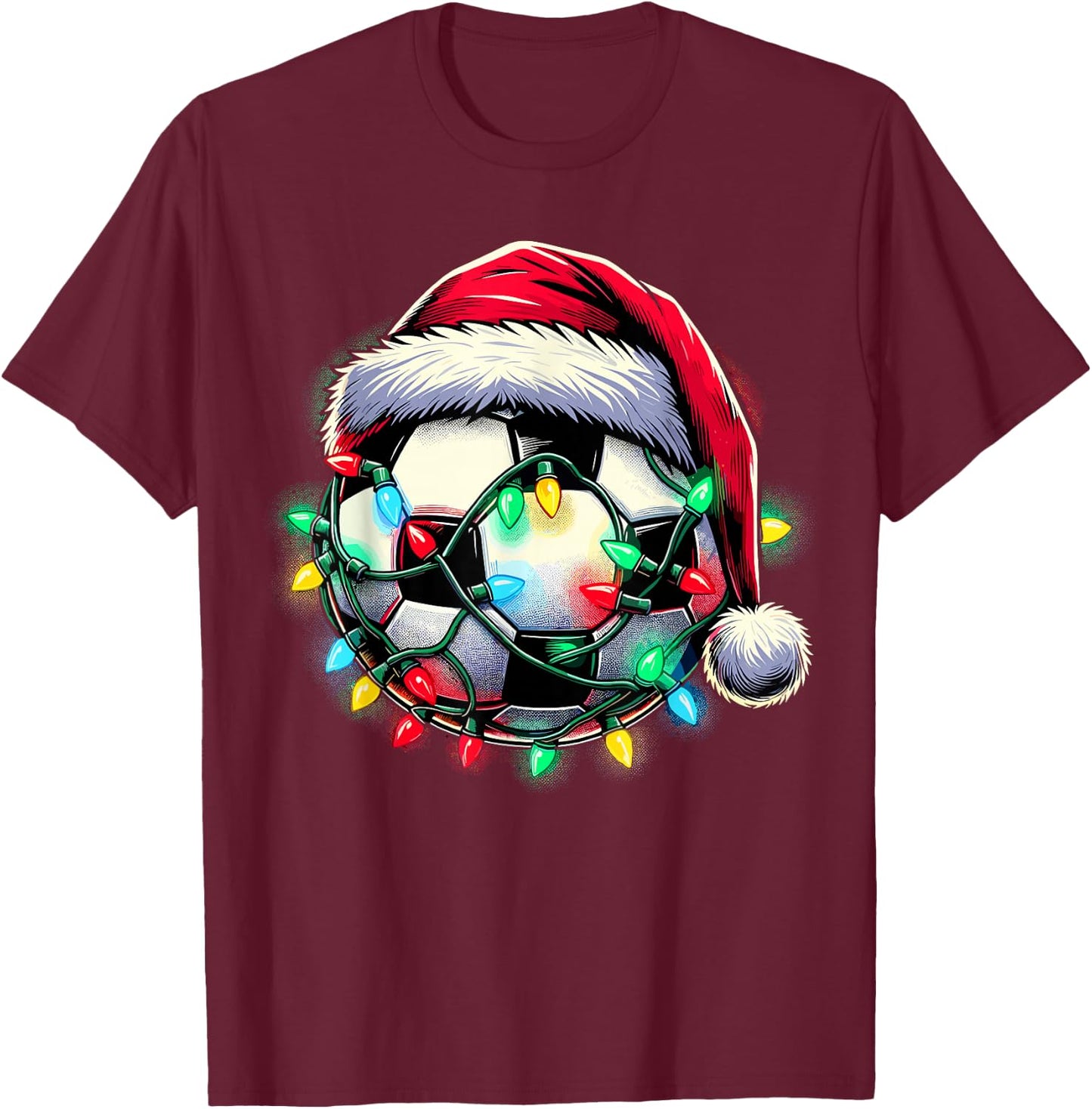 Santa Soccer Ball Christmas T-Shirt - T-Shirt | Maroon