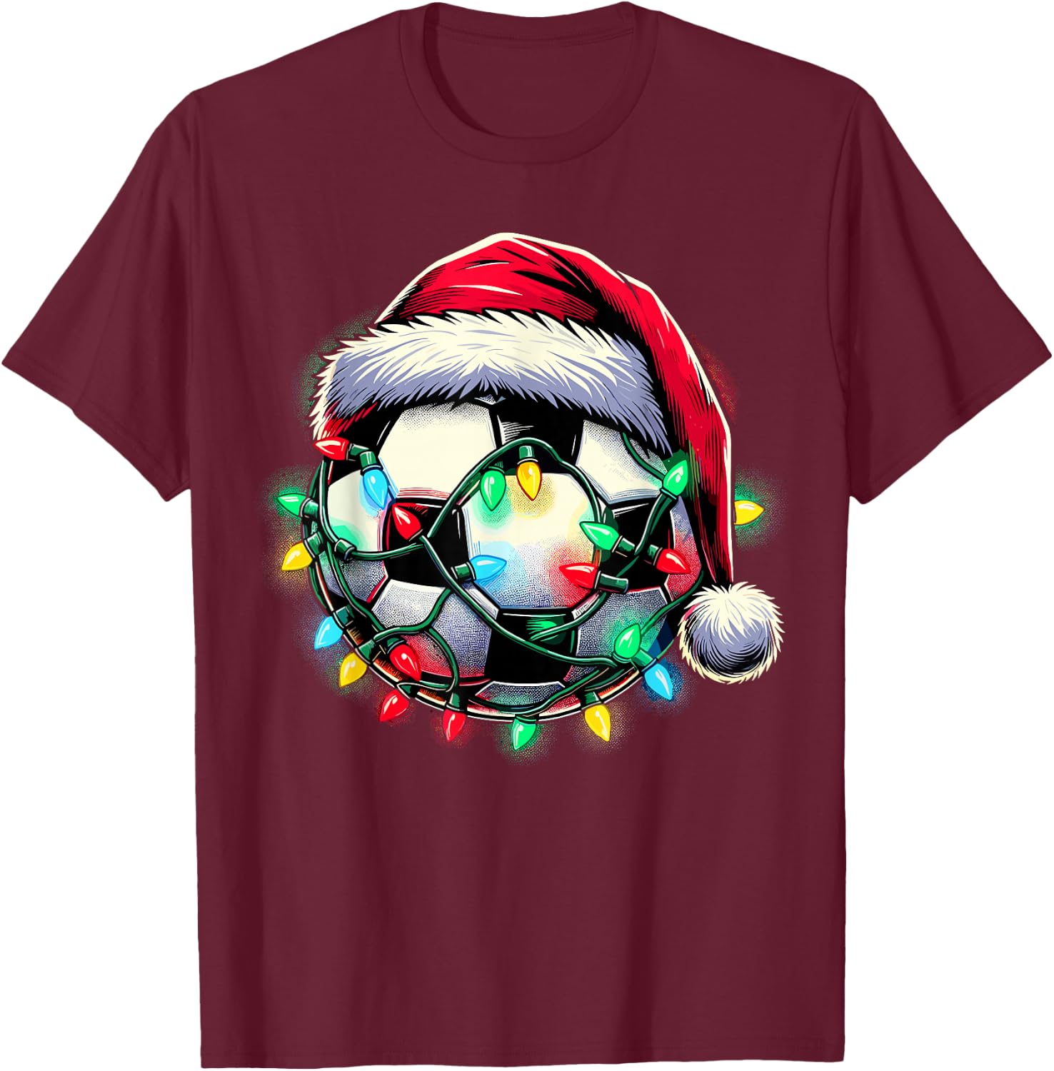 Santa Soccer Ball Christmas T-Shirt - T-Shirt | Maroon