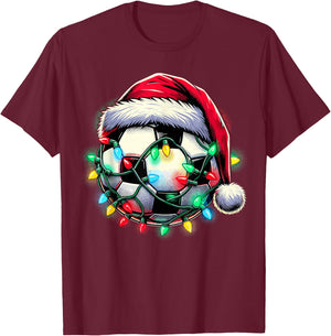Santa Soccer Ball Christmas T-Shirt - T-Shirt | Maroon