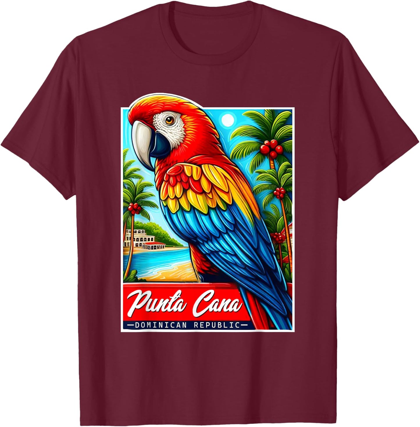 Punta Cana Tropical Parrot Bird Shirt Dominican Republic T-Shirt - T-Shirt | Maroon