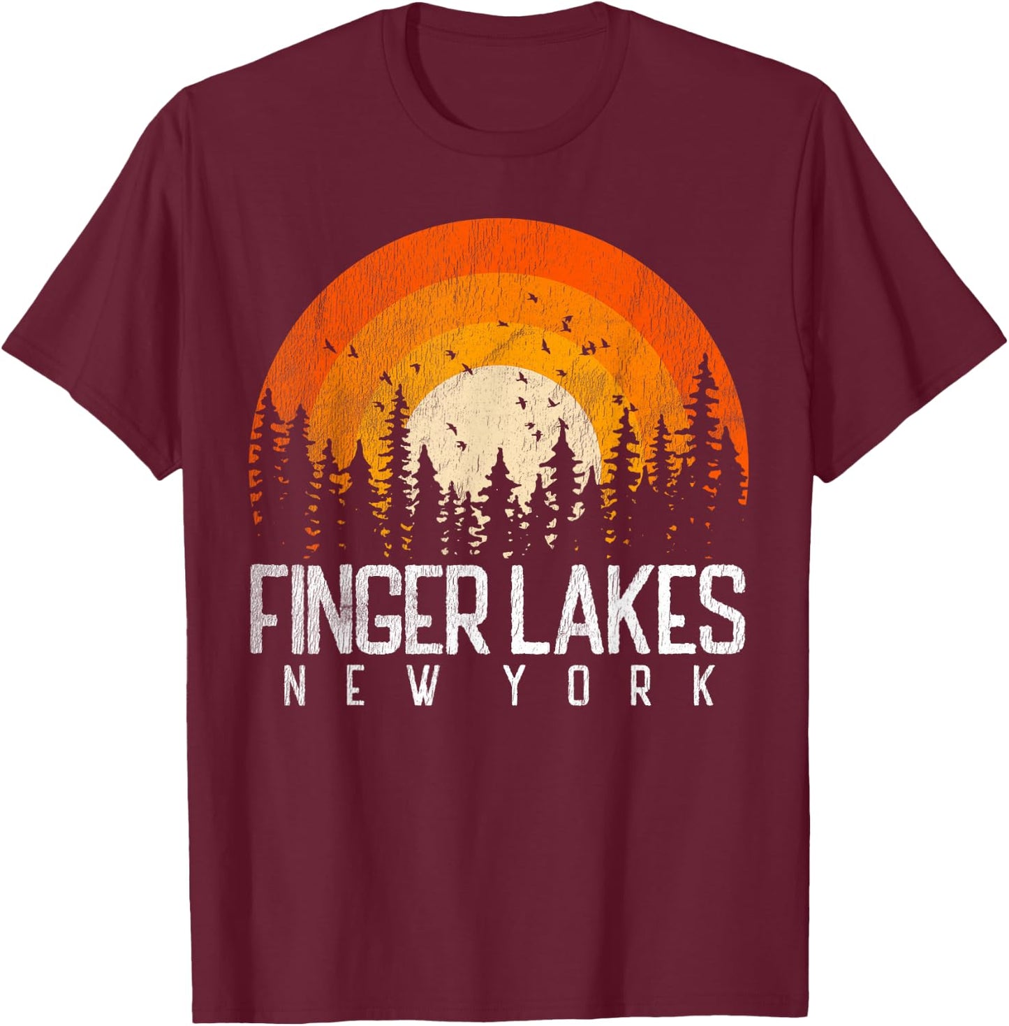 Finger Lakes New York NY Shirt Retro Vintage 80s 90s T-Shirt - T-Shirt | Maroon