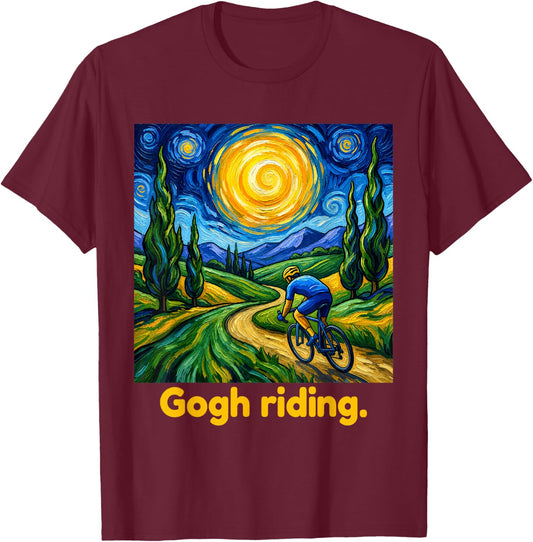 Gogh Riding Funny Cycling Van Gogh Art Bike T-Shirt - T-Shirt | Maroon