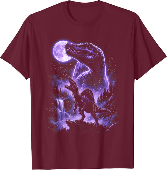 Spinosaurus Silhouette Mystical Moon Dinosaur T-Shirt - T-Shirt | Maroon