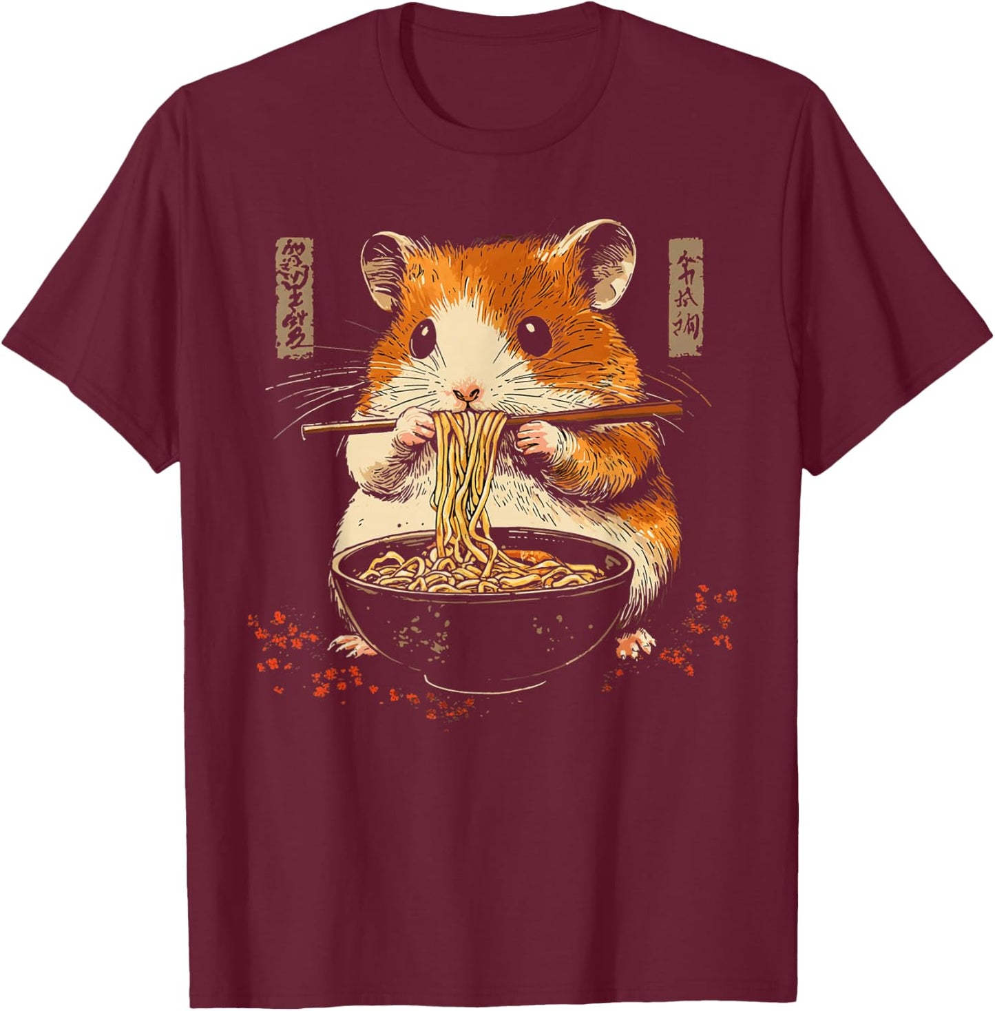 Ramen Cute Japanese Hamster For Wild Noodle Lovers , Black, S T-Shirt - T-Shirt | Maroon