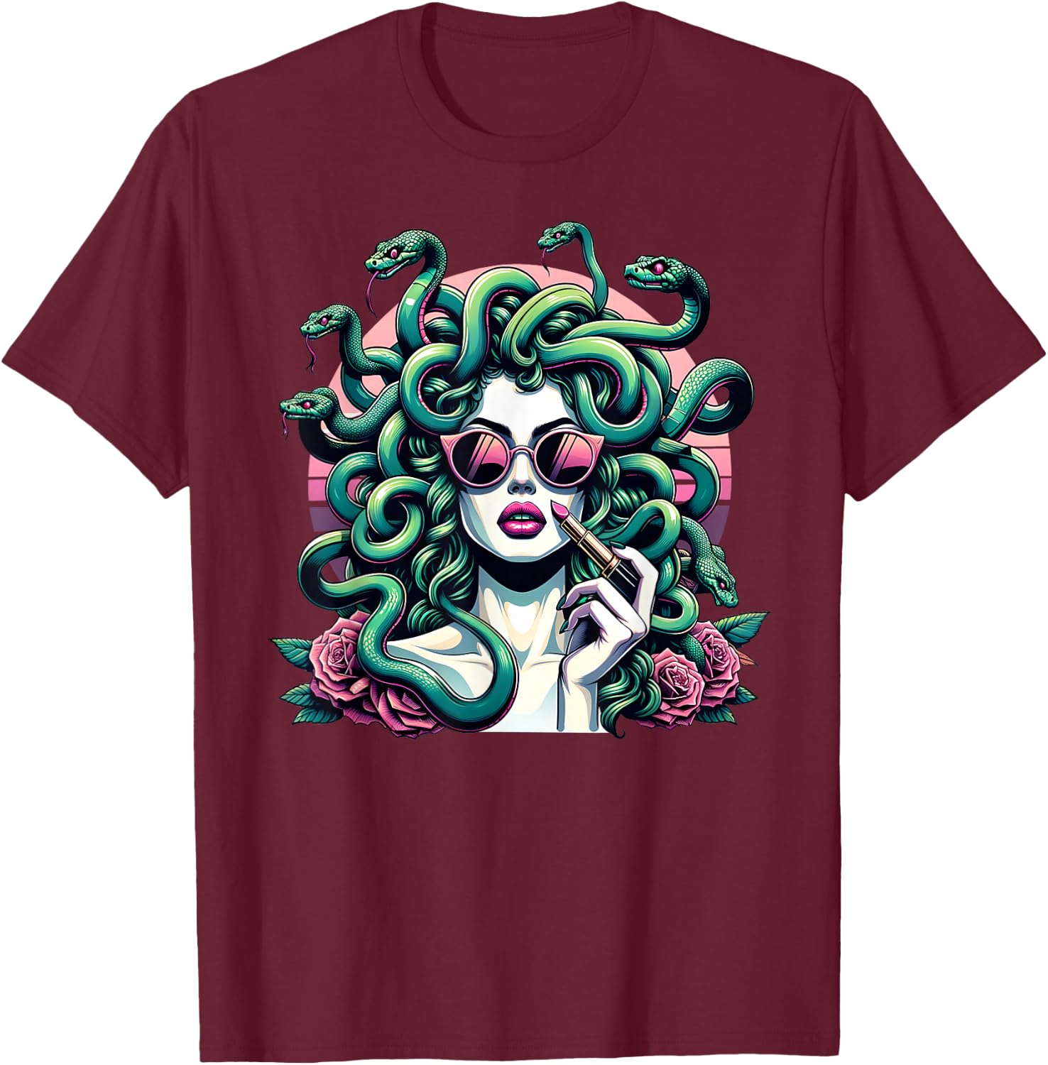 Glamorous Medusa Snake Lady Stylish Mythical Fashion Art T-Shirt - T-Shirt | Maroon