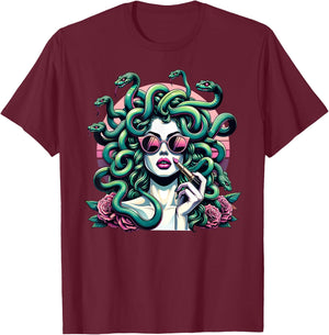 Glamorous Medusa Snake Lady Stylish Mythical Fashion Art T-Shirt - T-Shirt | Maroon