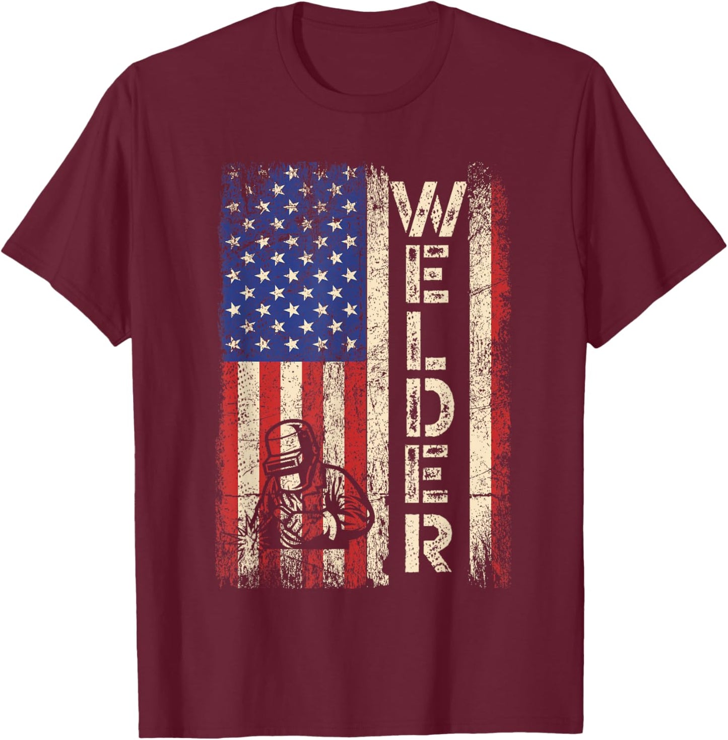Welder Vintage USA American Flag Shirt Welding Dad Men T-Shirt - T-Shirt | Maroon