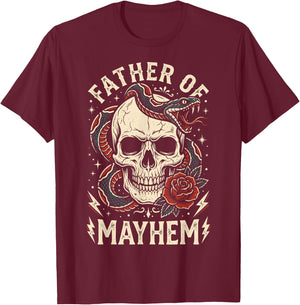 Father of Mayhem Vintage Tattoo Skull Snake & Rose T-Shirt - T-Shirt | Maroon