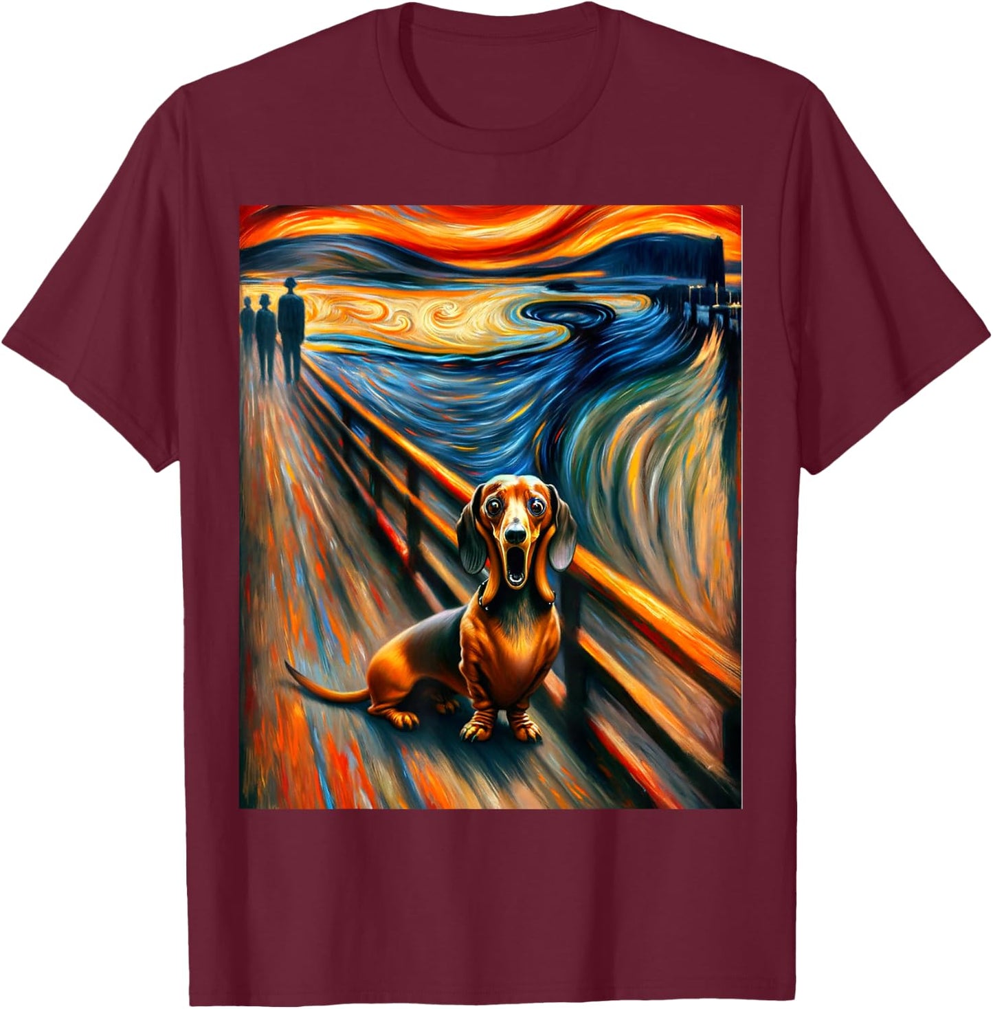 Expressionist Artsy Wiener Sausage Dog | Artistic Dachshund T-Shirt - T-Shirt | Maroon