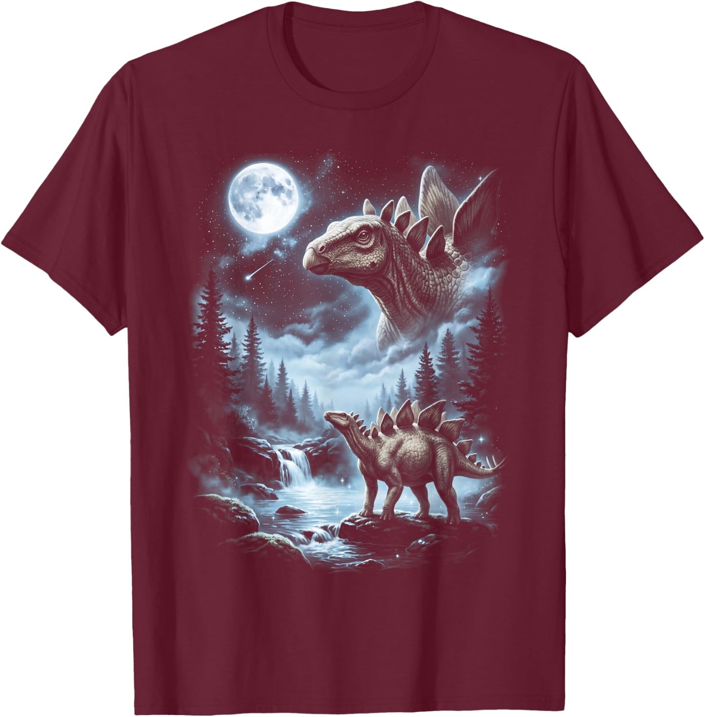 Stegosaurus Howling at Moon 90's Retro Dinosaur T-Shirt - T-Shirt | Maroon