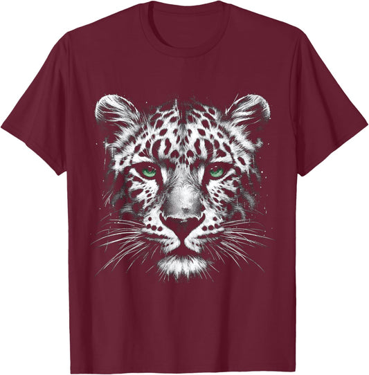 Leopard Cheetah Face With Green Eyes T-Shirt - T-Shirt | Maroon