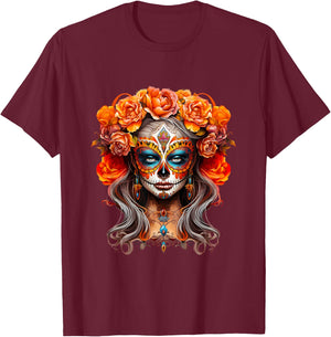La Catrina, Dia De Los Muertos Mexikanischer Tag der Toten T-Shirt - T-Shirt | Maroon