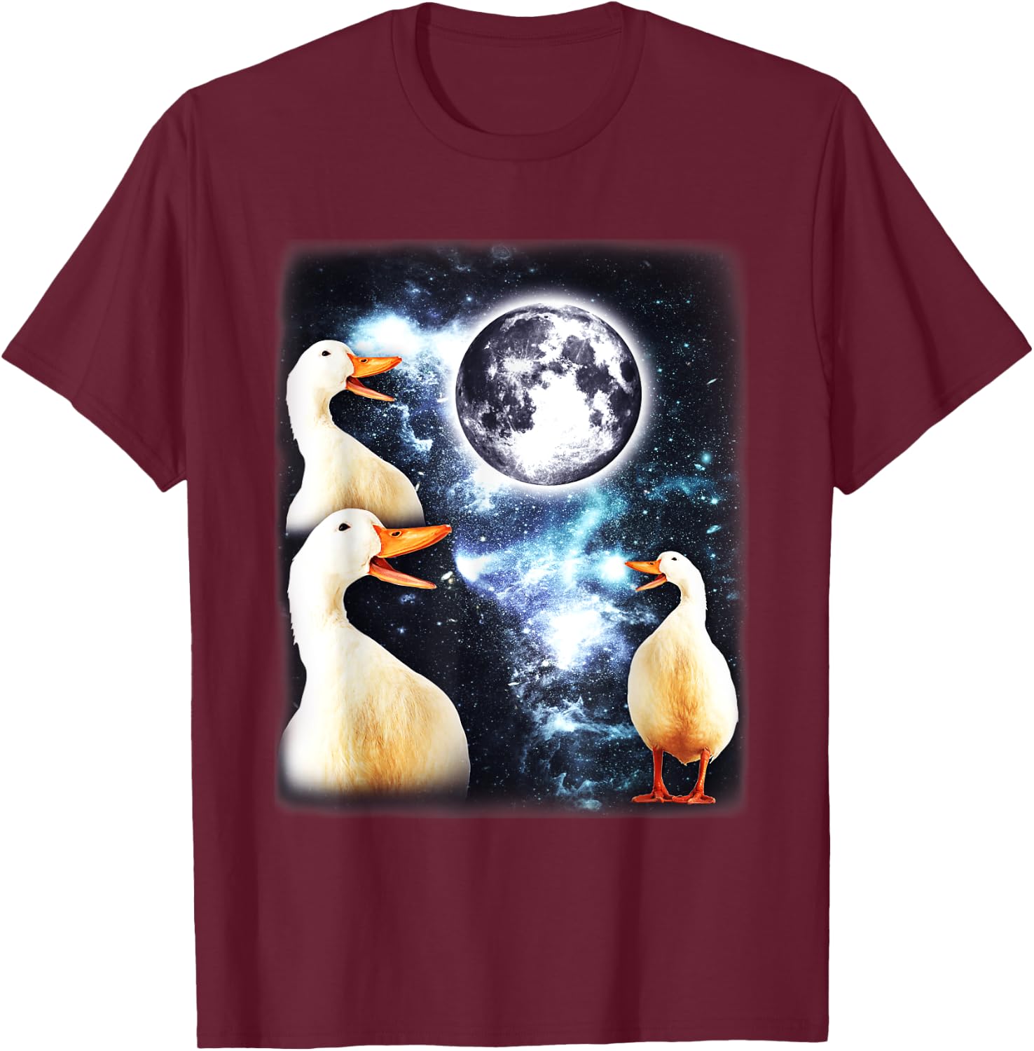 3 Ducks Howl At Moon Funny Weird Cursed Pekin Duck Lover T-Shirt - T-Shirt | Maroon