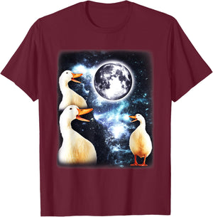 3 Ducks Howl At Moon Funny Weird Cursed Pekin Duck Lover T-Shirt - T-Shirt | Maroon
