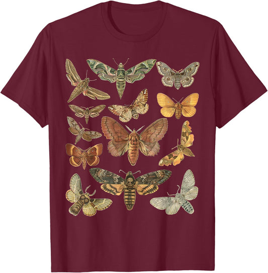 Vintage Moth Cottagecore Aesthetic Goblincore Dark Academia T-Shirt - T-Shirt | Maroon