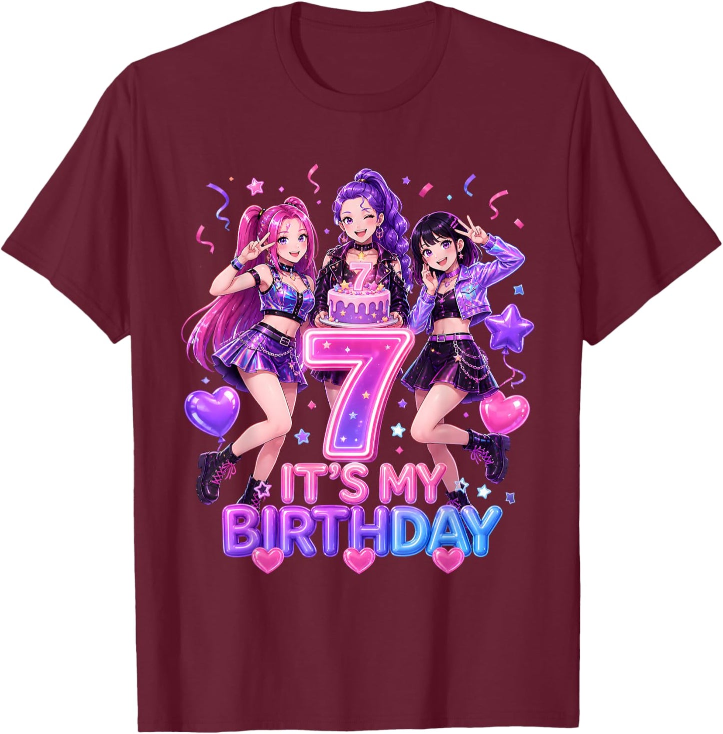 Kids It's My 7th K Pop Birthday Girl 7 Year Old K-Pop Bday T-Shirt - T-Shirt | Maroon