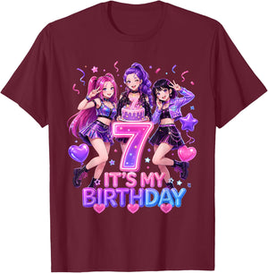 Kids It's My 7th K Pop Birthday Girl 7 Year Old K-Pop Bday T-Shirt - T-Shirt | Maroon