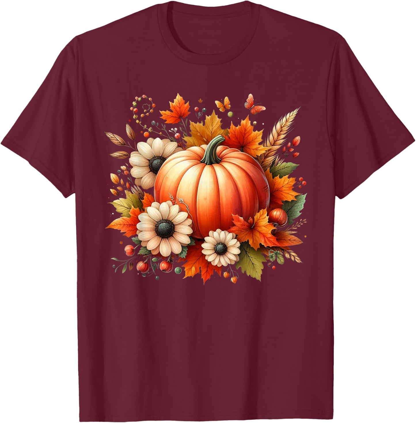 Pumpkin Garphic Fall Autumn Thanksgiving Vintage Pumpkin T-Shirt - T-Shirt | Maroon