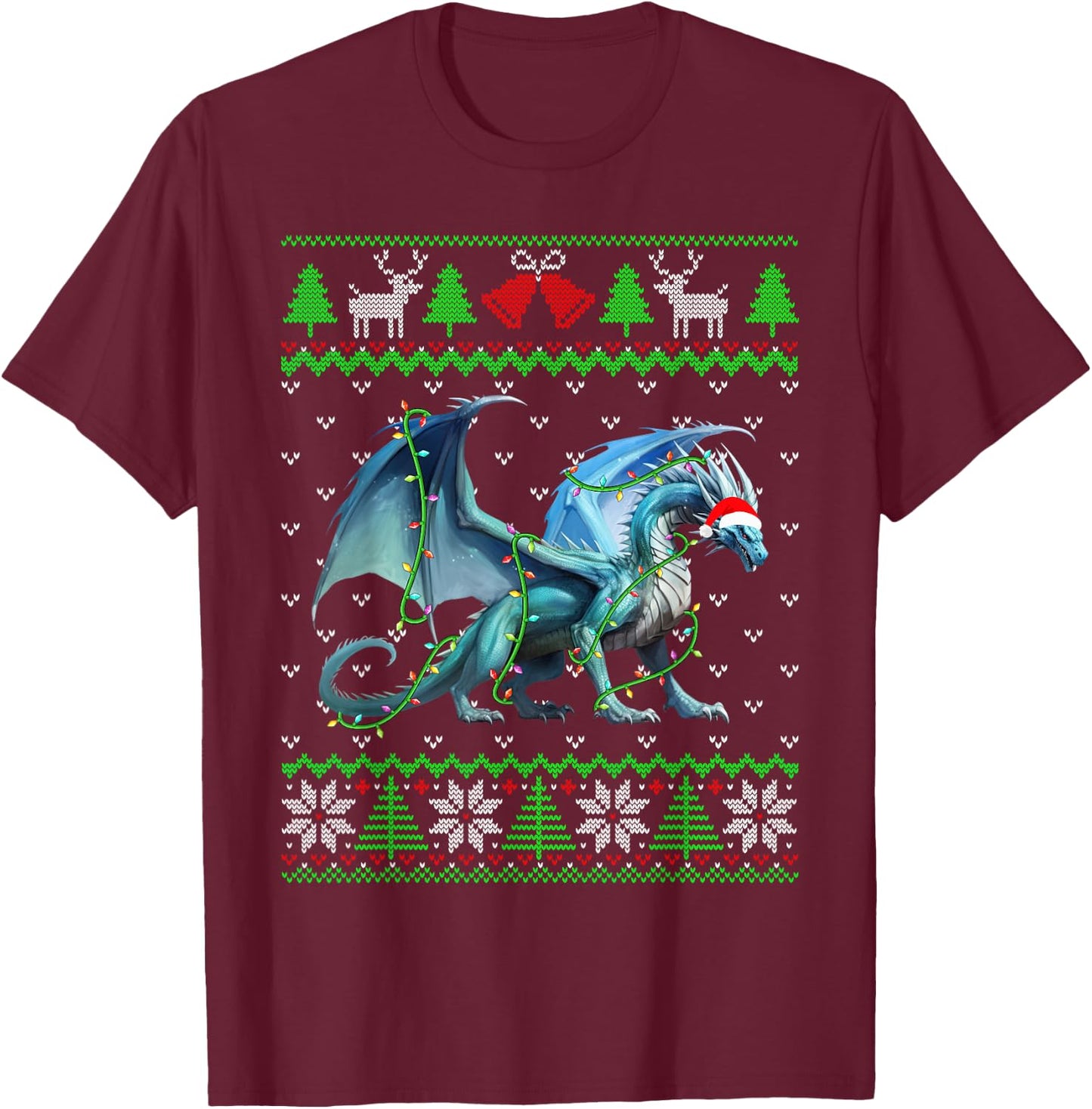 Funny Dragon Lights Ugly Sweater Christmas Tree Animals T-Shirt - T-Shirt | Maroon