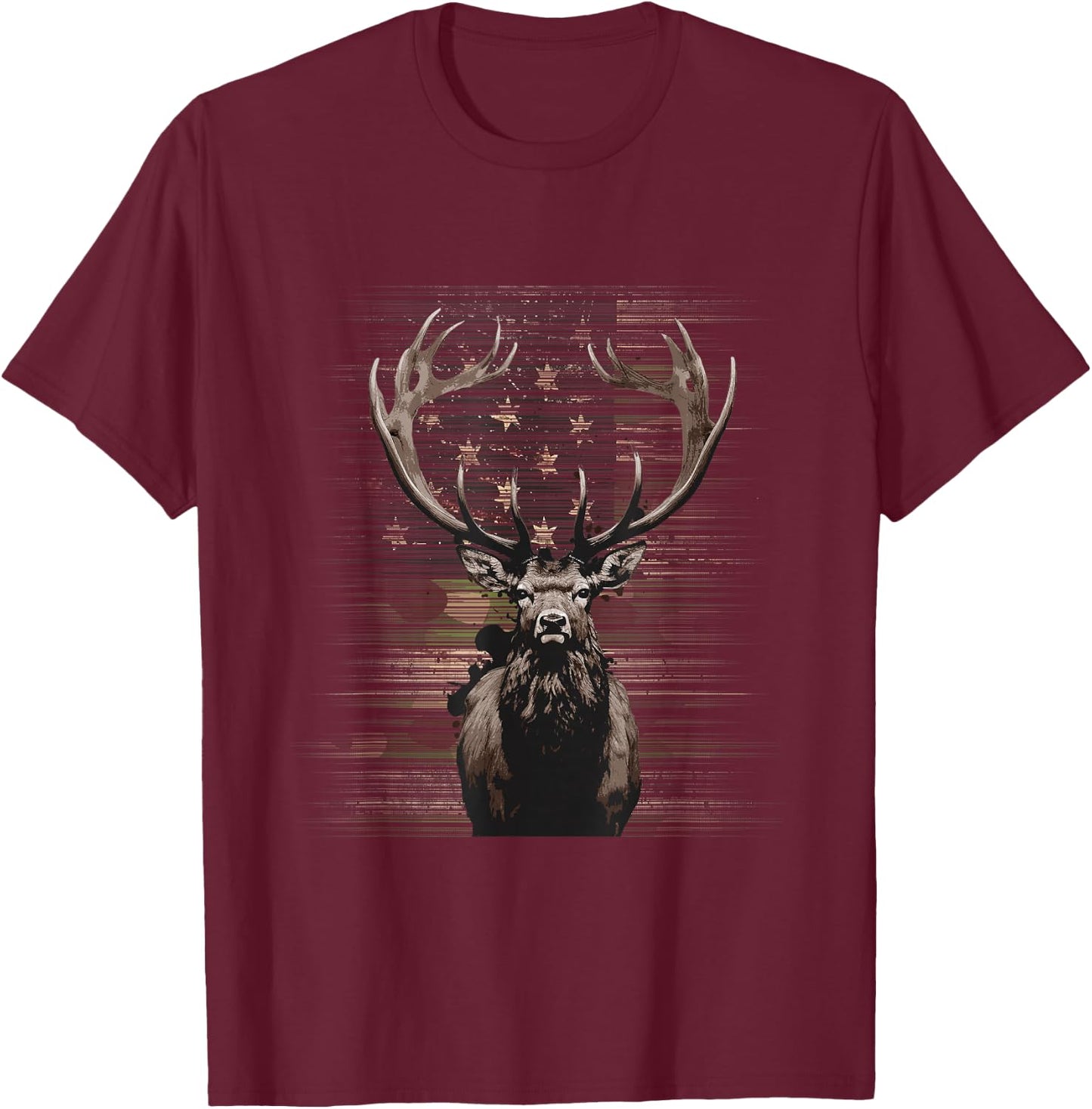 BASBO American Flag Camo Camouflage Outdoor Antlers Elk Deer T-Shirt - T-Shirt | Maroon