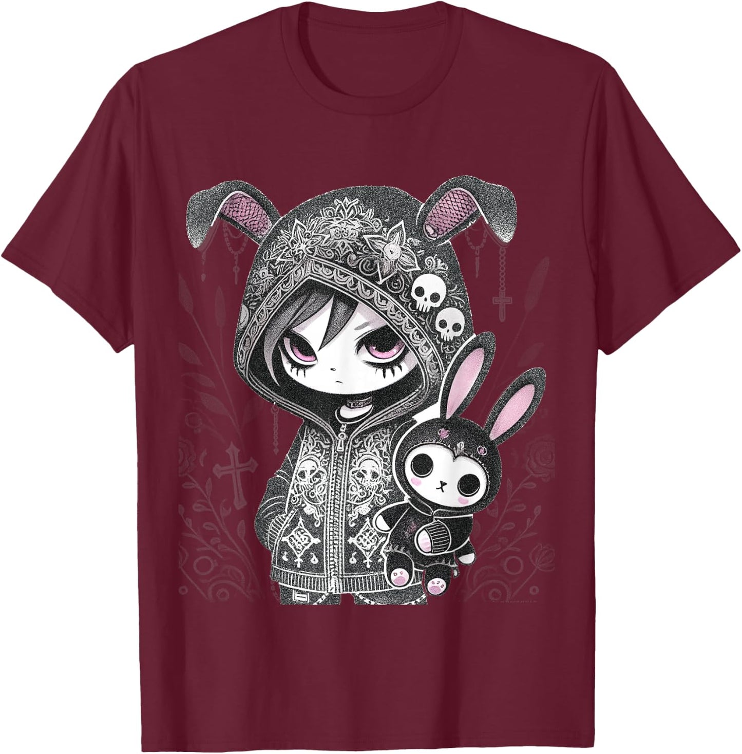 Dark Bunny Anime Girl Aesthetic E-Girl Gothic Grunge Design T-Shirt - T-Shirt | Maroon
