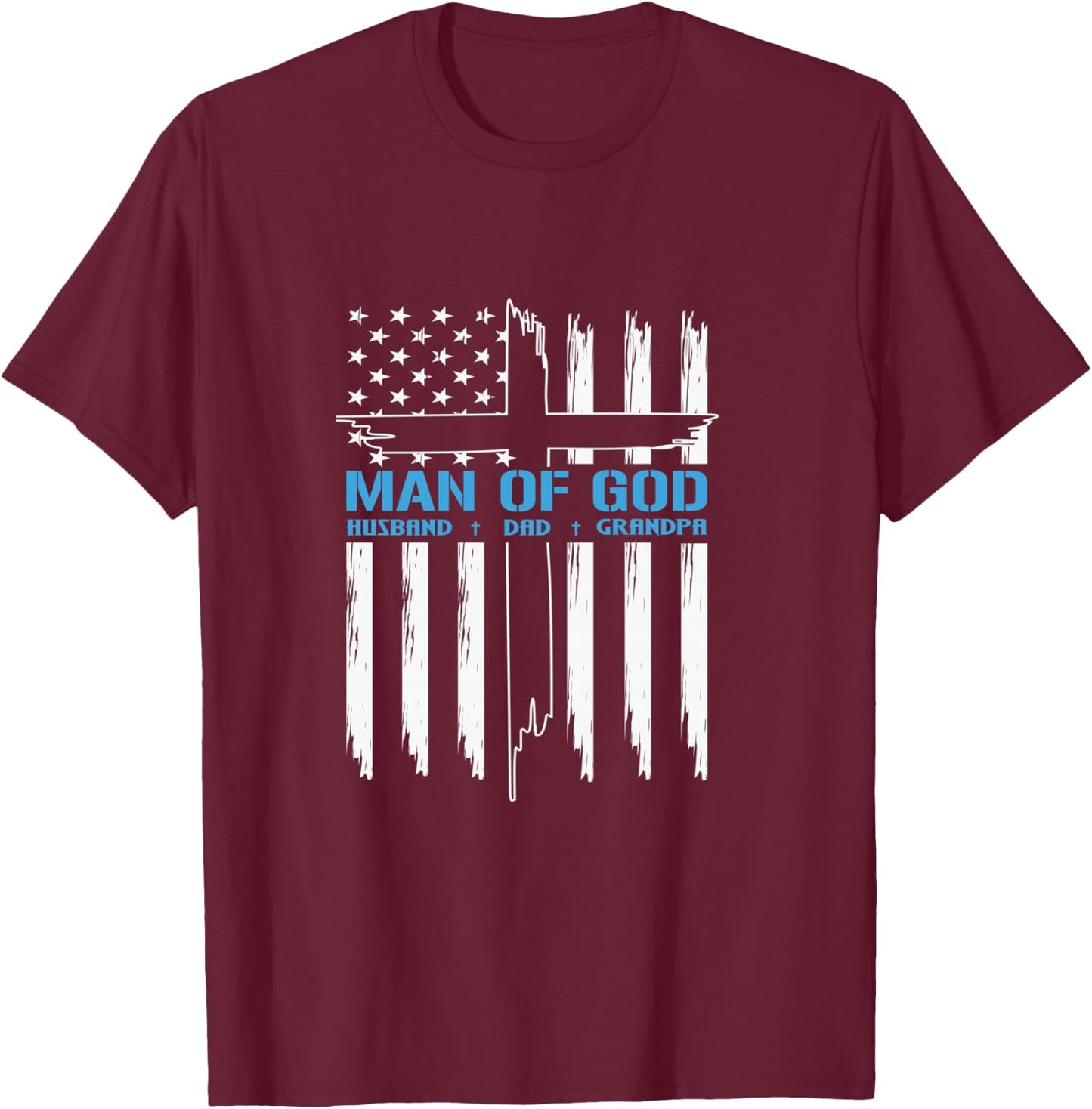 Man Of God Cross American Flag Jesus Christian T-Shirt - T-Shirt | Maroon